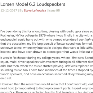Larsen Model 6.2 Loudspeakers - Positive Feedback (2017)