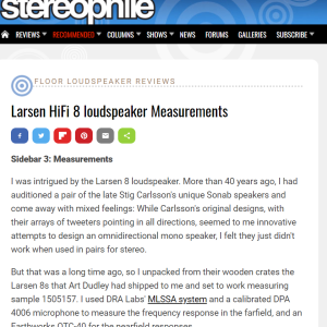 Stereophile: Larsen HiFi 8 loudspeaker Measurements (2017)